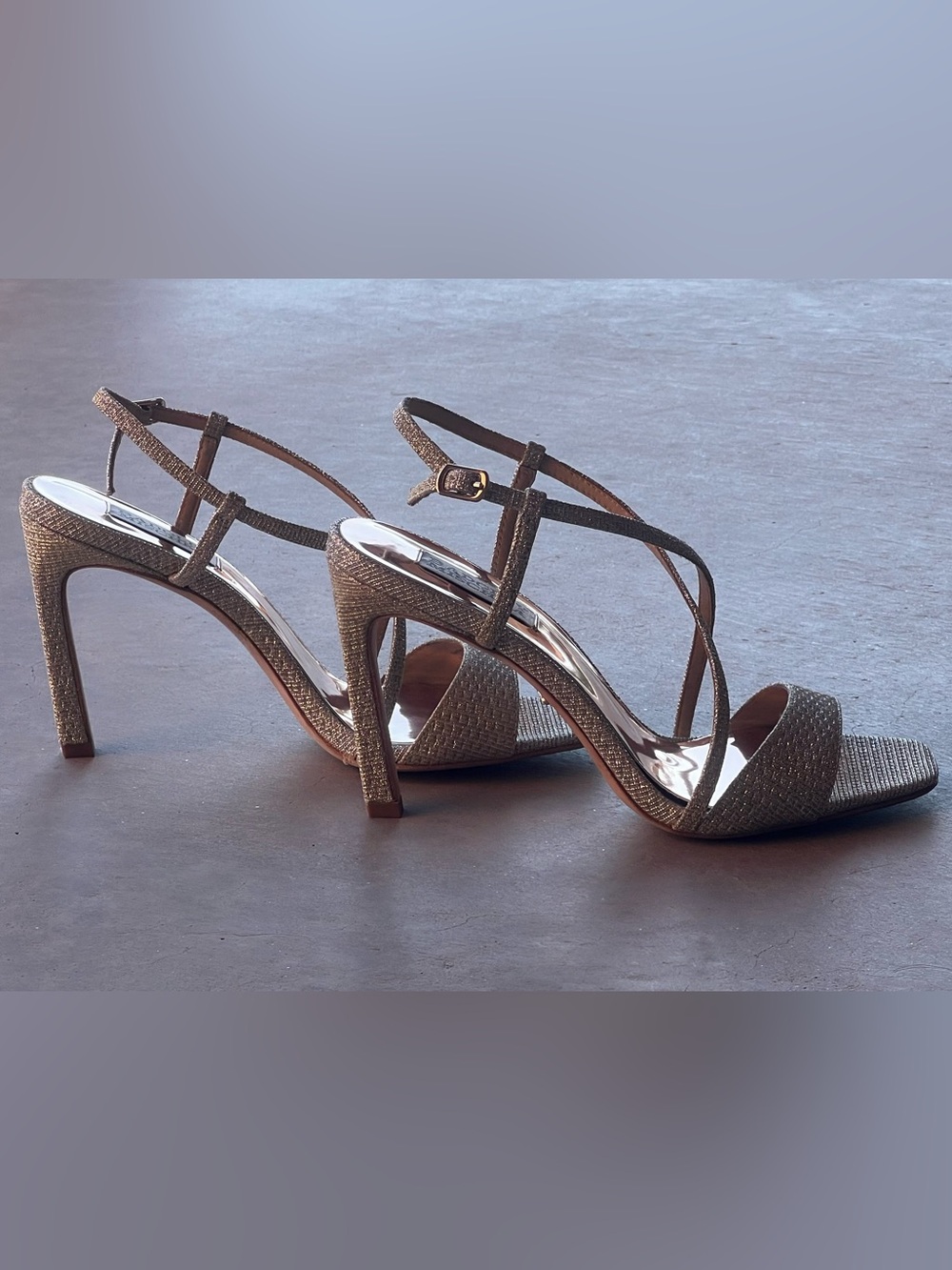 Badgley Mischka Metallic Shimmer Ankle Strap Evening Stiletto Heel Sandals  8